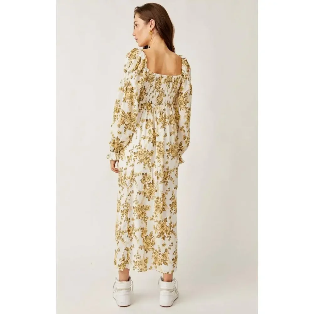 Free People cream yellow floral Jaymes Maxi Dress